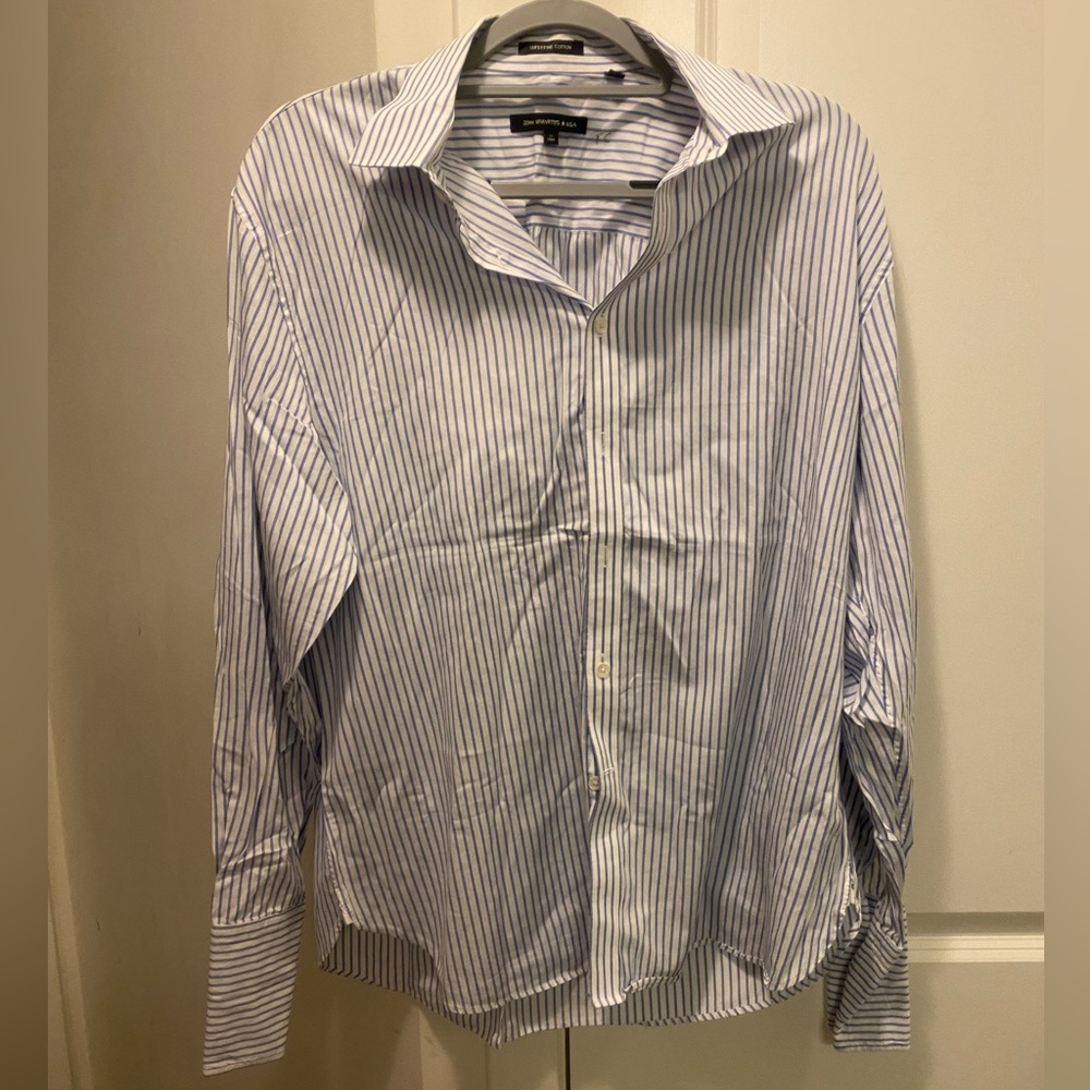 John Varvatos White and Blue Striped Dress Shirt